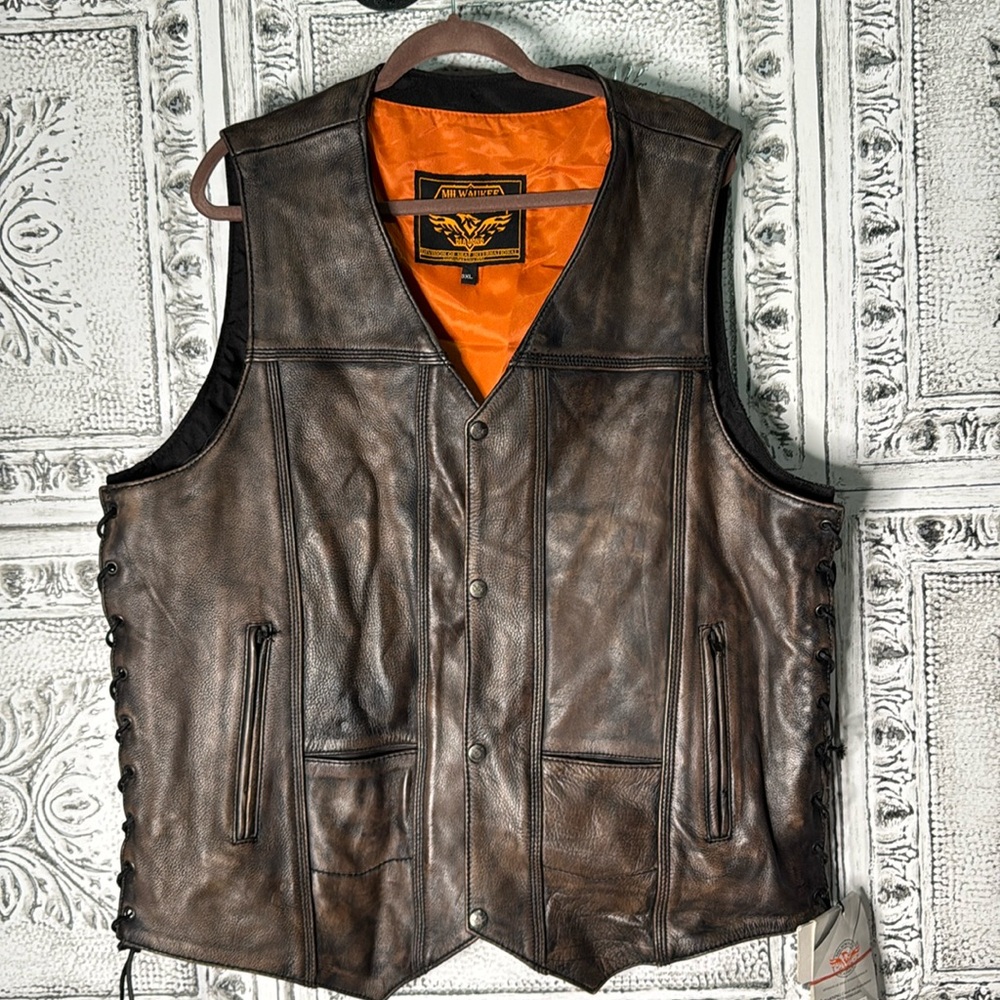 Milwaukee Leather Black Beige Vest